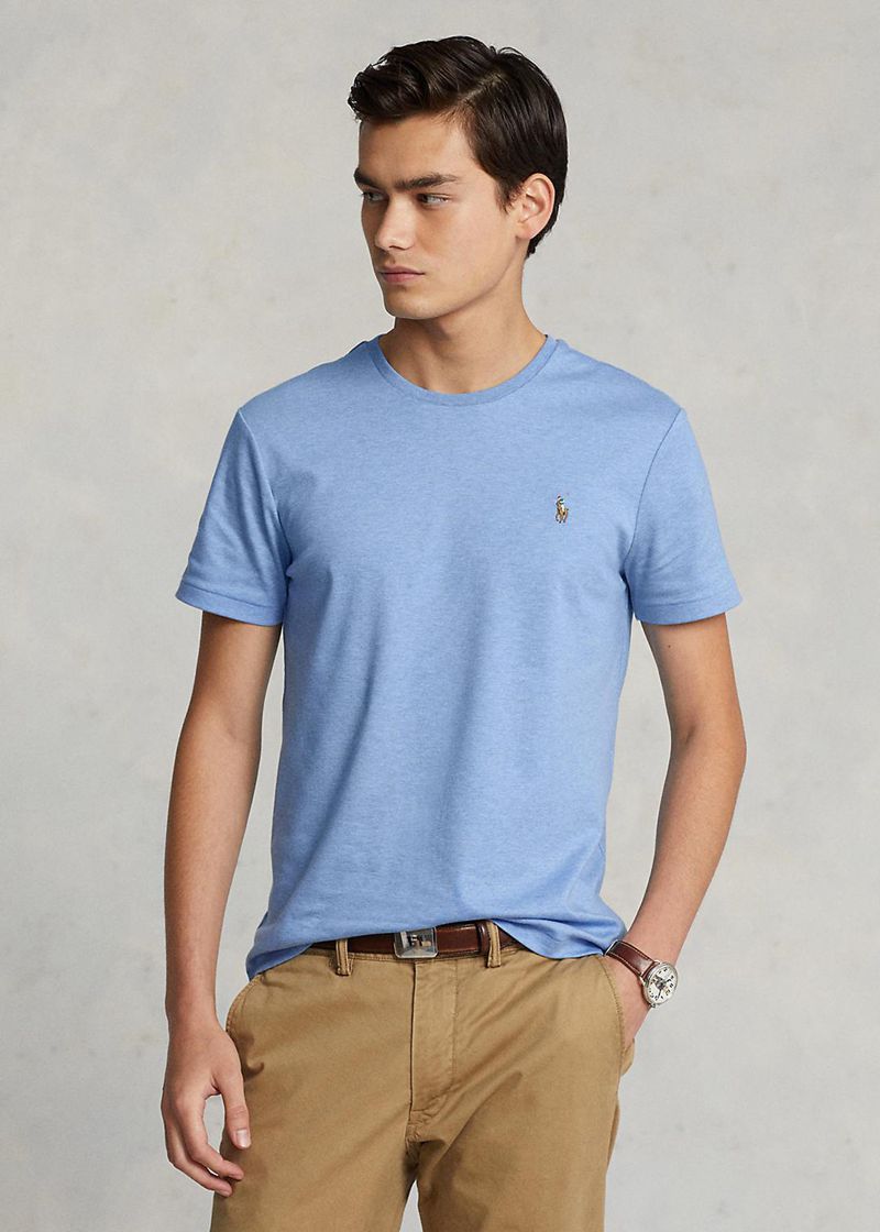 Camiseta Polo Ralph Lauren Hombre Custom Slim Fit Soft Cotton Chile Azules FDKZQ-2931